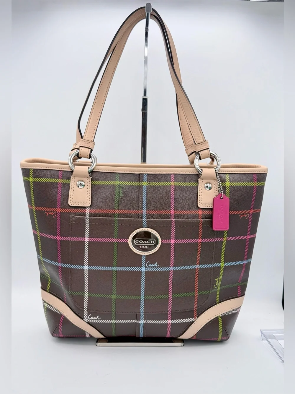 Coach Peyton Tattersall Multicolor Plaid Tote F24389